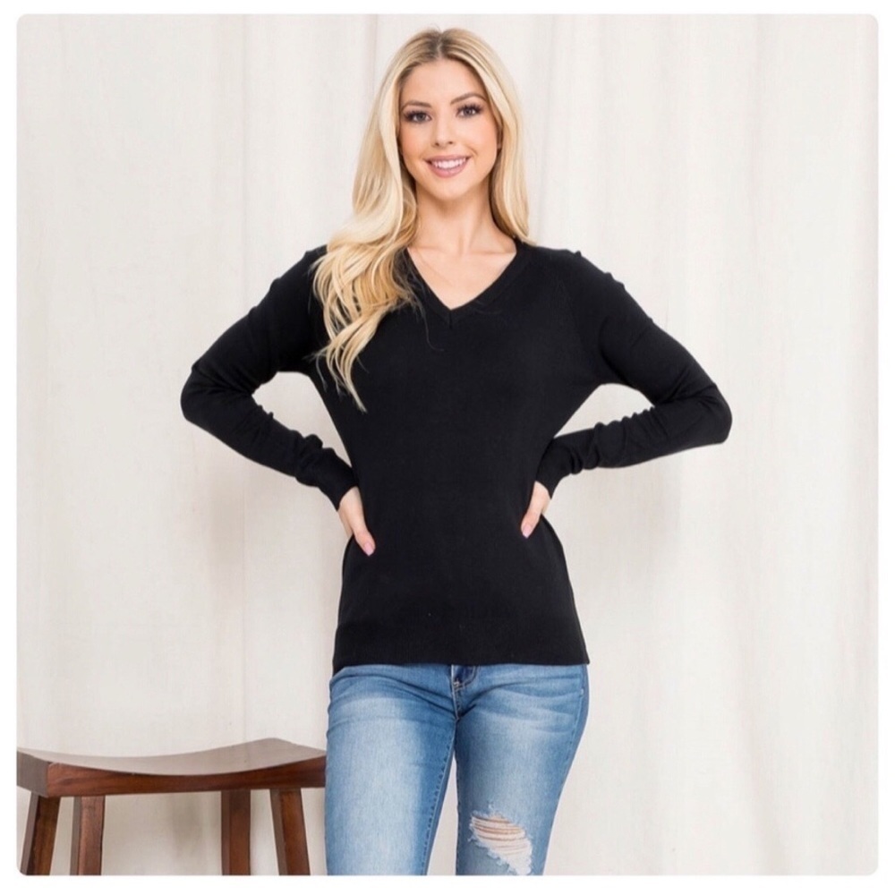 Present and Love Basic Black Fine Knit Pullover Top